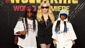 NEW YORK, NEW YORK - JULY 22: (EXCLUSIVE CONTENT) (L-R) Estere, Madonna, and Stella attend the Deadpool & Wolverine World Premiere at the David H. Koch Theater on July 22, 2024 in New York City. (Photo by Kevin Mazur/WireImage)