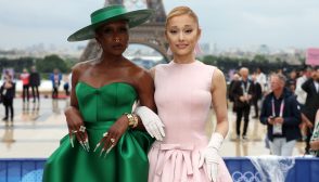 PARIS, FRANCE - JULY 26: (L-R) Cynthia Erivo and Ariana Grande attend the red carpet ahead of the opening ceremony of the Olympic Games Paris 2024 on July 26, 2024 in Paris, France. (Photo by Matthew Stockman/Getty Images)