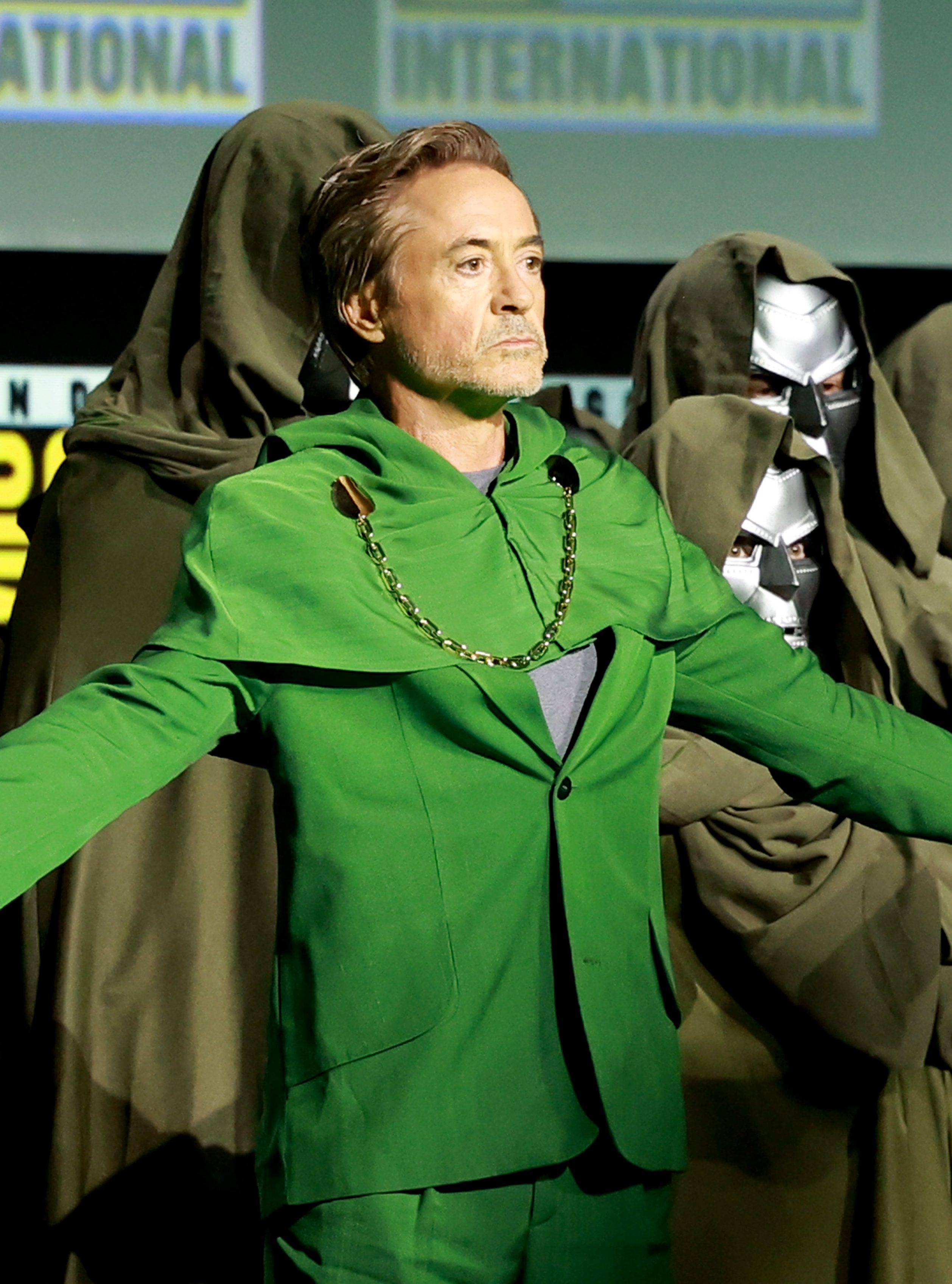 Robert Downey Jr. speaks onstage at the Marvel Studios Panel