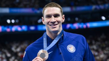 Ryan Murphy of United States celebrate after the Medal Ceremony for the Men's 100m Backstroke Final