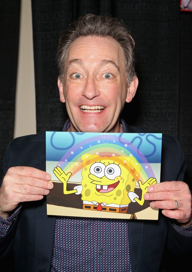   Voice actor Tom Kenny holds up a photo of SpongeBob SquarePants during Vegas Toy Con at the Circus Circus Las Vegas on February 24, 2018 in Las Vegas, Nevada.  (Photo by Gabe Ginsberg/Getty Images)