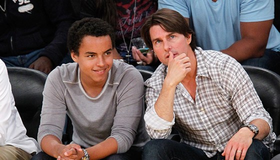 Tom Cruise and Connor Cruise at basketball game.