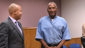 TOPSHOT - O.J. Simpson looks on during a parole hearing in Lovelock, Nevada on July 20, 2017. - Former American football star O.J. Simpson has spent nearly nine years in prison. A Nevada parole board is holding the hearing to decide whether the former National Football League (NFL) star and actor should be released from prison. (Photo by Jason Bean / POOL / AFP) (Photo by JASON BEAN/POOL/AFP via Getty Images)