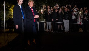WASHINGTON, DC - DECEMBER 20: President Donald Trump leaves the White House before departing for Joint Base Andrews on December 20, 2019 in Washington, DC.  President Trump will sign S.1790, the "National Defense Authorization act for FY2020" at JBA before traveling to West Palm Beach, FL.  Also pictured is President Trump's son, Barron Trump.  (Photo by Zach Gibson/Getty Images)