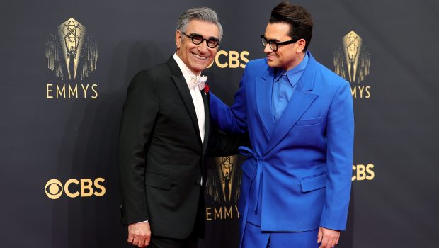 LOS ANGELES, CALIFORNIA - SEPTEMBER 19: (L-R) Eugene Levy and Dan Levy attend the 73rd Primetime Emmy Awards at L.A. LIVE on September 19, 2021 in Los Angeles, California. (Photo by Rich Fury/Getty Images)