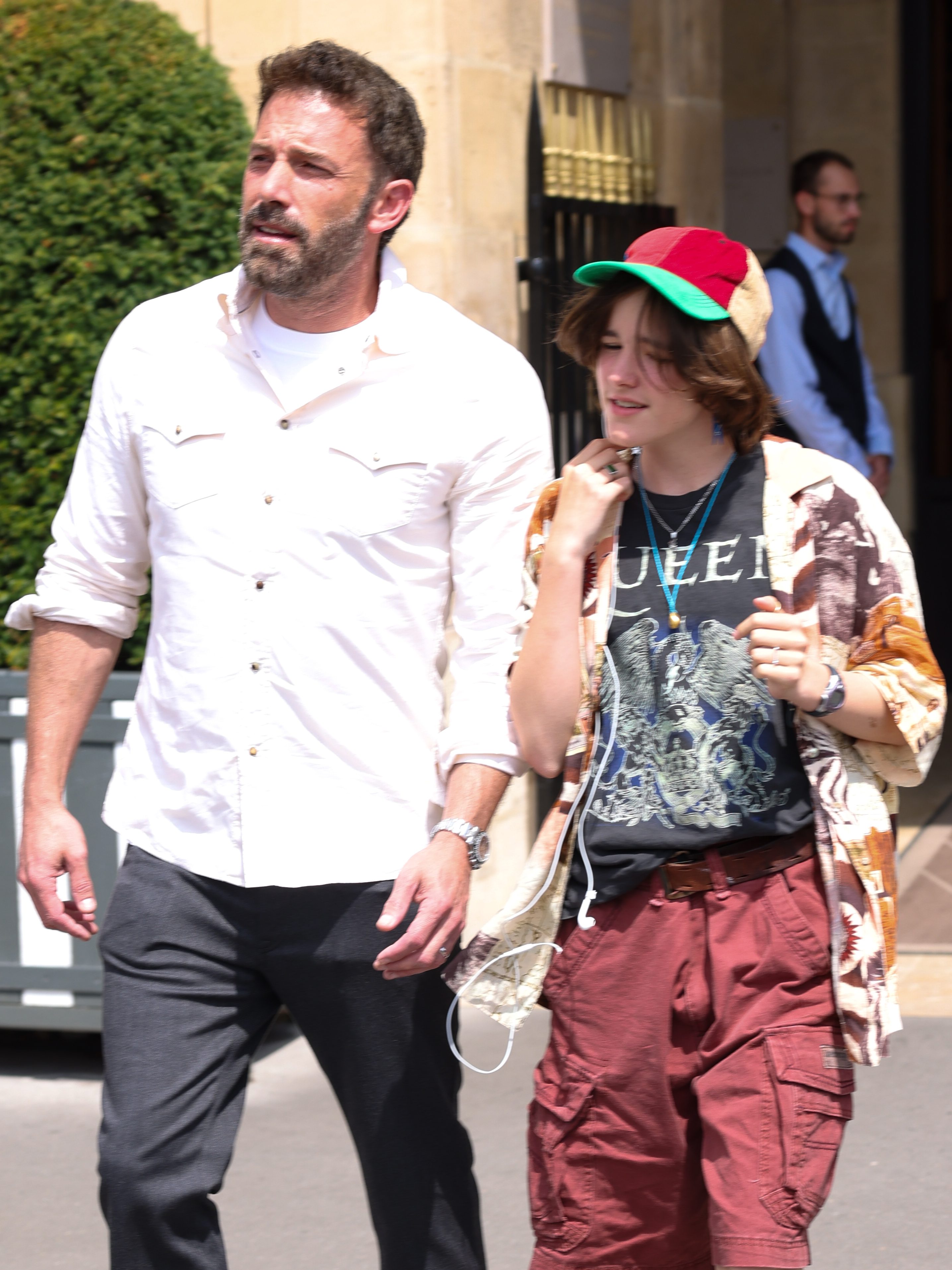 PARIS, FRANCE - JULY 25: Ben Affleck and Seraphina Affleck are seen leaving their Hotel on July 25, 2022 in Paris, France. (Photo by Pierre Suu/GC Images)
