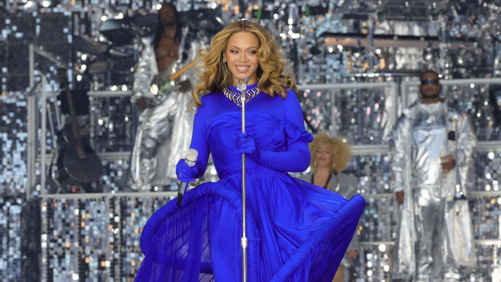 Beyoncé performs onstage during the “RENAISSANCE WORLD TOUR” at the Tottenham Hotspur Stadium
