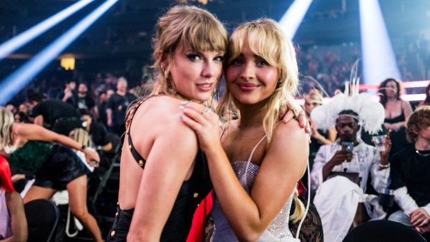 NEWARK, NEW JERSEY - SEPTEMBER 12: (L-R) Taylor Swift and Sabrina Carpenter attend the 2023 Video Music Awards at Prudential Center on September 12, 2023 in Newark, New Jersey. (Photo by John Shearer/Getty Images for MTV)