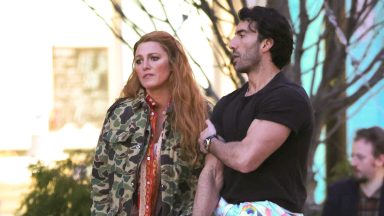 JERSEY CITY, NJ - JANUARY 12: Blake Lively and Justin Baldoni are seen on the set of "It Ends with Us" on January 12, 2024 in Jersey City, New Jersey.  (Photo by Jose Perez/Bauer-Griffin/GC Images)