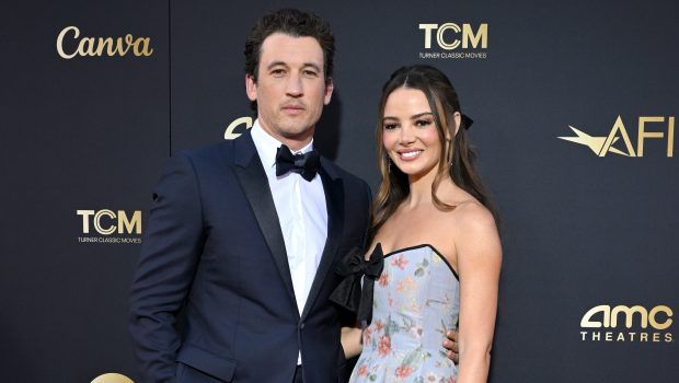 HOLLYWOOD, CALIFORNIA - APRIL 27: Miles Teller and Keleigh Sperry Teller attend the 49th AFI Life Achievement Award Gala Tribute Celebrating Nicole Kidman at Dolby Theatre on April 27, 2024 in Hollywood, California. (Photo by Axelle/Bauer-Griffin/FilmMagic)