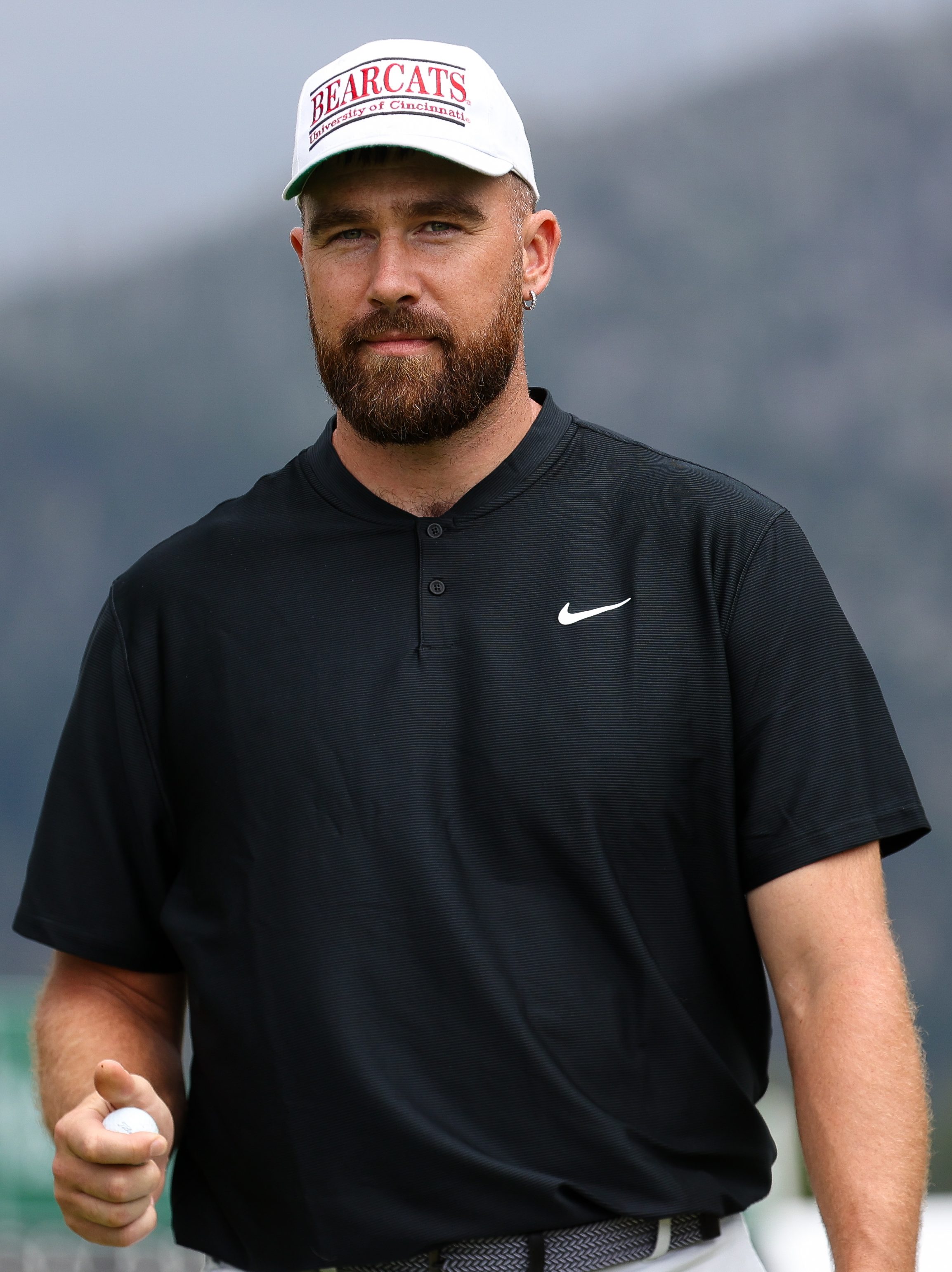 STATELINE, NEVADA - JULY 14: NFL football player Travis Kelce prepares to gift a golf ball at the 18th hole on day three of the 2024 American Century Championship at Edgewood Tahoe Golf Course on July 14, 2024 in Stateline, Nevada. (Photo by Isaiah Vazquez/Getty Images)