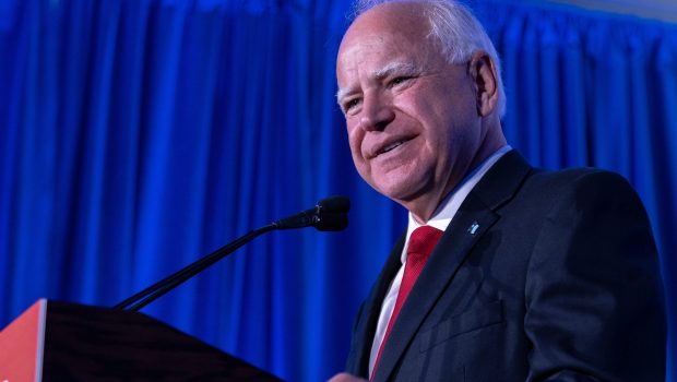 Tim Walz speaks at a Biden-Harris campaign event