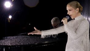 PARIS, FRANCE - JULY 26: (EDITOR'S NOTE: This Handout screengrab was provided by a third-party organization and may not adhere to Getty Images' editorial policy.) This handout released by the Olympic Broadcasting Services, shows a view of singer Celine Dion performing on the Eiffel Tower during the opening ceremony of the Paris 2024 Olympic Games Paris 2024 on July 26, 2024 in Paris, France. (Screengrab by IOC via Getty Images)
