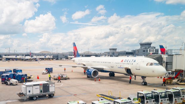 ATLANTA, GEORGIA - JULY 23: A delayed Delta Airlines plane sits on the tarmac at the Hartsfield-Jackson Atlanta International Airport on July 23, 2024 in Atlanta, Georgia. Delta Airlines has canceled and delayed hundreds of more flights as problems caused by last week's Crowdstrike global technology outage continue into a fifth day.  (Photo by Brandon Bell/Getty Images)