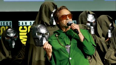 SAN DIEGO, CALIFORNIA - JULY 27: Robert Downey Jr. speaks onstage at the Marvel Studios Panel during 2024 Comic-Con International at San Diego Convention Center on July 27, 2024 in San Diego, California.  (Photo by Matt Winkelmeyer/Getty Images)