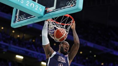 LILLE, FRANCE - JULY 28: LeBron James of United States during the Men's Basketball Group Phase - Group C game between Serbia and the United States on day two of the Olympic Games Paris 2024 at Stade Pierre Mauroy on July 28, 2024 in Lille, France. (Photo by Christina Pahnke - sampics/Getty Images)