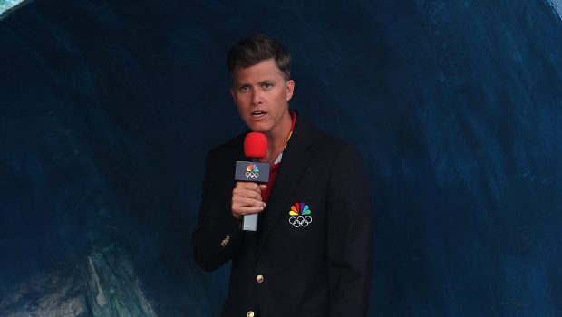 Colin Jost films a segment as he covers Olympic Surfing in Tahiti