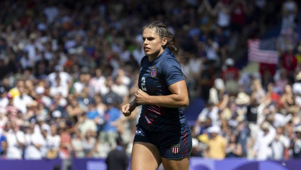 PARIS, FRANCE - JULY 29: Ilona Maher #2 of the United States Women's National Team during a women's Pool C match between France and USA on day three of the Olympic Games Paris 2024 at Stade de France on July 29, 2024 in Paris, France. (Photo by Alex Ho/ISI Photos/Getty Images)