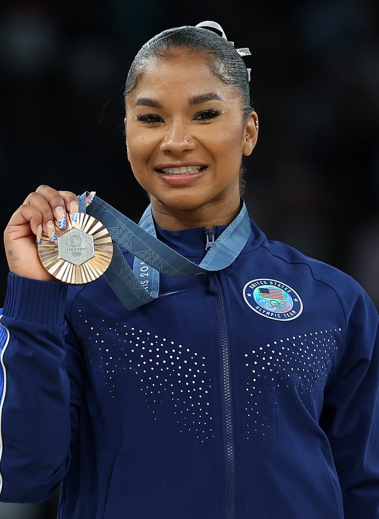 Jordan Chiles of the United States poses for photos