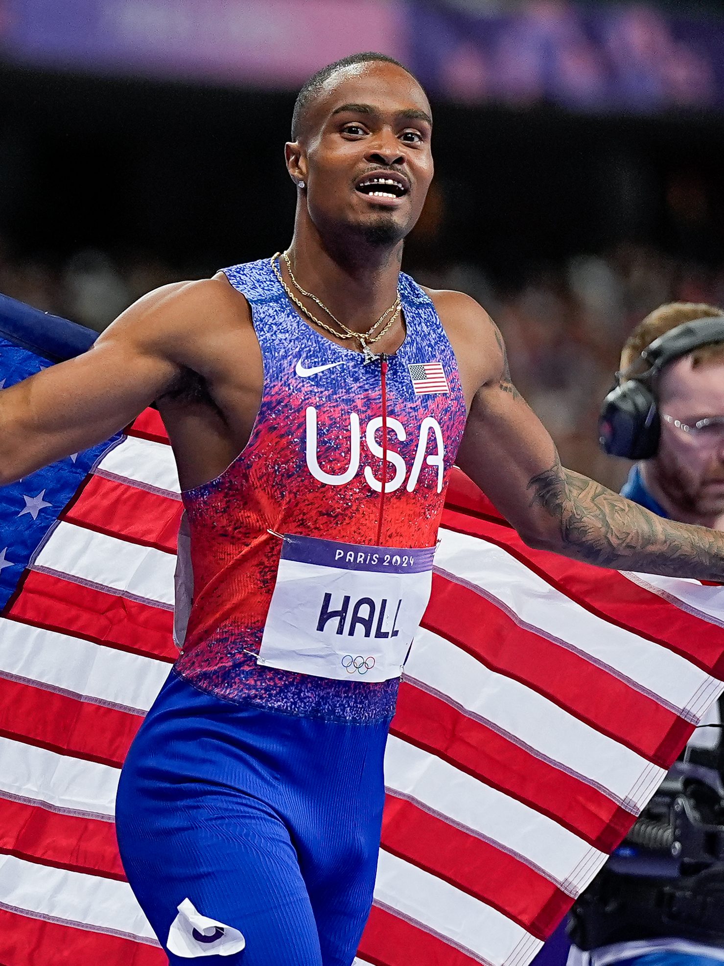 Quincy Hall of Team United States celebrates his gold medal win