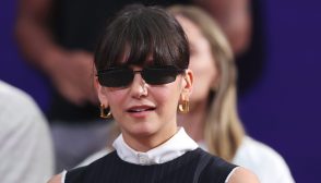 PARIS, FRANCE - AUGUST 04: Nina Dobrev attends the Fencing Men's Foil Team Medal matches on day nine of the Olympic Games Paris 2024 at Grand Palais on August 04, 2024 in Paris, France. (Photo by Ezra Shaw/Getty Images)