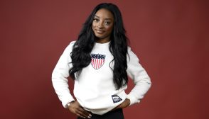 PARIS, FRANCE - AUGUST 06: (BROADCAST-OUT) Olympian Simone Biles of Team United States poses on the Today Show Set on August 06, 2024 in Paris, France. (Photo by Kristy Sparow/Getty Images)