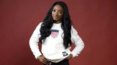 PARIS, FRANCE - AUGUST 06: (BROADCAST-OUT) Olympian Simone Biles of Team United States poses on the Today Show Set on August 06, 2024 in Paris, France. (Photo by Kristy Sparow/Getty Images)