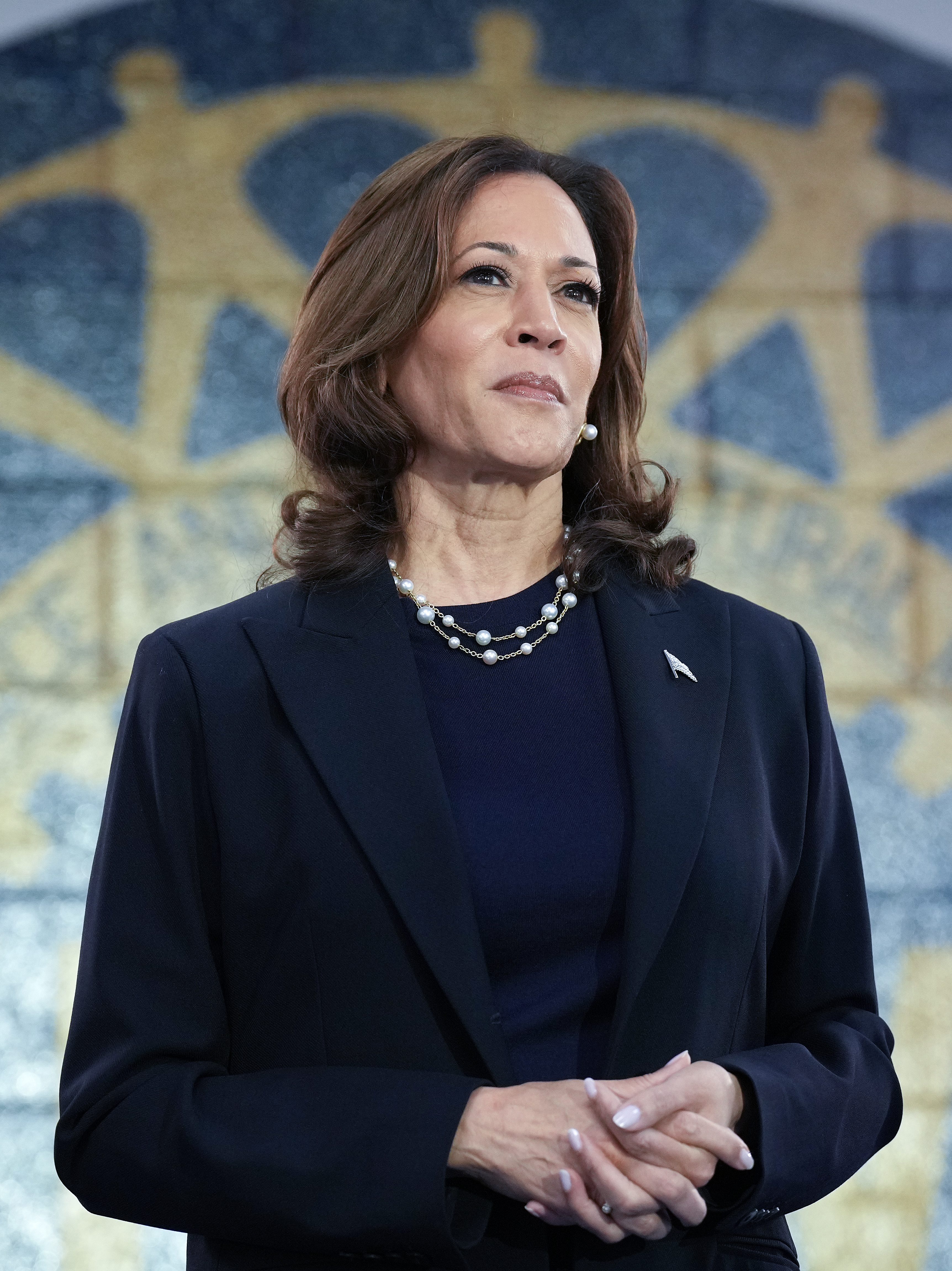 WAYNE, MICHIGAN - AUGUST 08: Democratic presidential candidate U.S. Vice President Kamala Harris waits to speak at a campaign rally at United Auto Workers Local 900 on August 8, 2024 in Wayne, Michigan. Kamala Harris and her newly selected running mate Tim Walz are campaigning across the country this week. (Photo by Andrew Harnik/Getty Images)