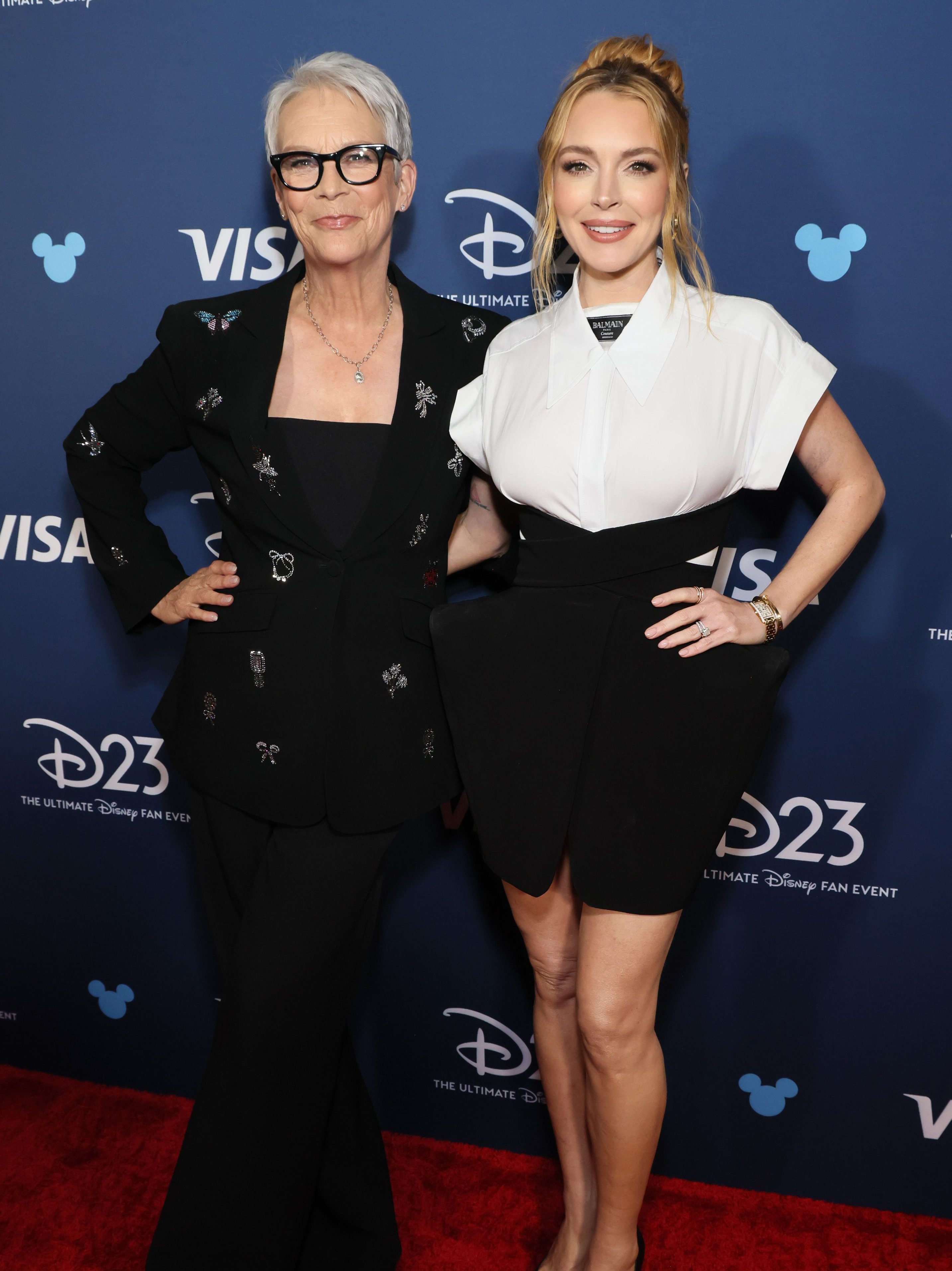 ANAHEIM, CALIFORNIA - AUGUST 09: (L-R) Jamie Lee Curtis and Lindsay Lohan at D23: The Ultimate Disney Fan Event in Anaheim, California on August 09, 2024. (Photo by Rodin Eckenroth/Getty Images for Disney)