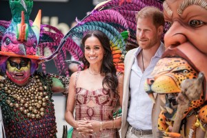  Meghan, Duchess of Sussex and Prince Harry, Duke of Sussex pose for a photo at Centro Nacional de las Artes Delia Zapata during a visit to Colombia on August 15, 2024 in Bogota, Colombia. (Photo by Diego Cuevas/Getty Images)