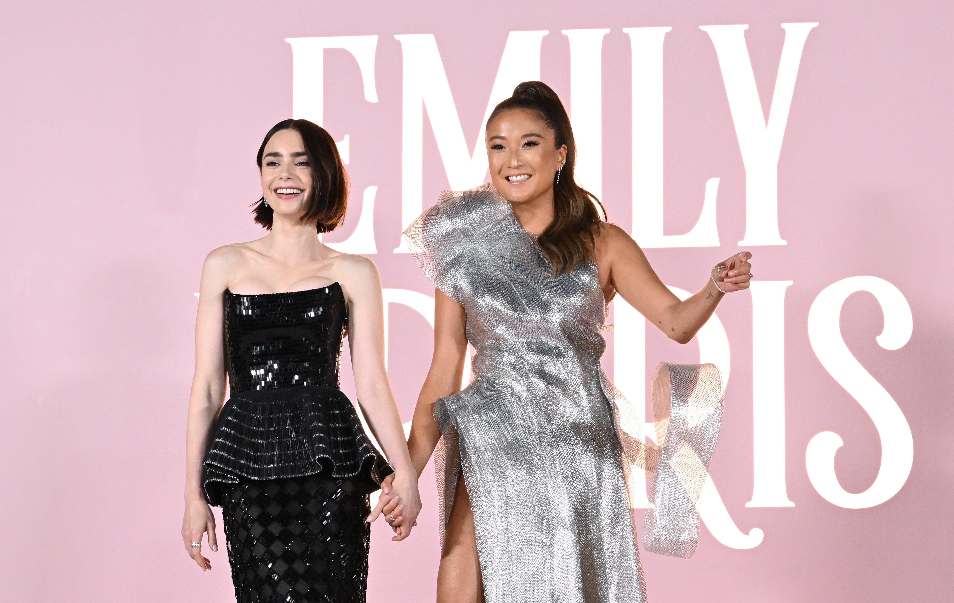 Lily Collins and Ashley Park attend the Premiere of Netflix's "Emily in Paris" Season 4
