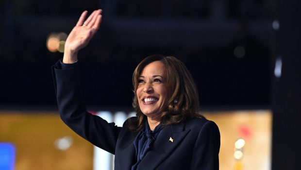 Kamala Harris speaking on the fourth and last day of the Democratic National Convention