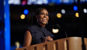 CHICAGO, ILLINOIS - AUGUST 20: Former first lady Michelle Obama speaks on stage during the second day of the Democratic National Convention at the United Center on August 20, 2024 in Chicago, Illinois. Delegates, politicians, and Democratic Party supporters are gathering in Chicago, as current Vice President Kamala Harris is named her party's presidential nominee. The DNC takes place from August 19-22. (Photo by Andrew Harnik/Getty Images)