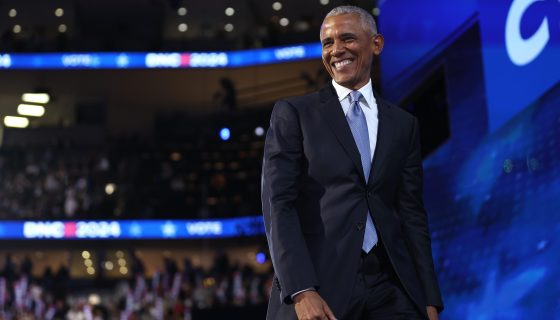 CHICAGO, ILLINOIS - AUGUST 20: Former U.S. President Barack Obama departs after speaking on stage during the second day of the Democratic National Convention at the United Center on August 20, 2024 in Chicago, Illinois. Delegates, politicians, and Democratic Party supporters are gathering in Chicago, as current Vice President Kamala Harris is named her party's presidential nominee. The DNC takes place from August 19-22. (Photo by Justin Sullivan/Getty Images)