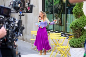 NEW YORK, NY - AUGUST 28: Sarah Jessica Parker is seen on the film set of the 'And Just Like That' TV Series on August 28, 2024 in New York City. (Photo by Jason Howard/Bauer-Griffin/GC Images)