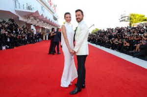 VENICE, ITALY - AUGUST 28: Nicole Brydon Bloom and Justin Theroux attend a red carpet for "Beetlejuice Beetlejuice" during the 81st Venice International Film Festival at on August 28, 2024 in Venice, Italy. (Photo by Pascal Le Segretain/Getty Images)