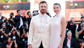 VENICE, ITALY - AUGUST 28: Nicole Brydon Bloom  and Justin Theroux attend a red carpet for "Beetlejuice Beetlejuice" during the 81st Venice International Film Festival at  on August 28, 2024 in Venice, Italy. (Photo by Ernesto Ruscio/Getty Images)