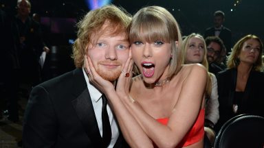 LOS ANGELES, CA - FEBRUARY 15:  Ed Sheeran and Taylor Swift attend The 58th GRAMMY Awards at Staples Center on February 15, 2016 in Los Angeles, California.  (Photo by Kevin Mazur/WireImage)