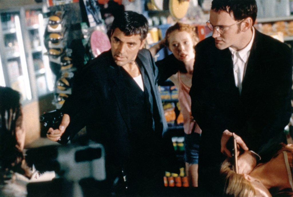 George Clooney and Quentin Tarantino on the set of From Dusk Till Dawn