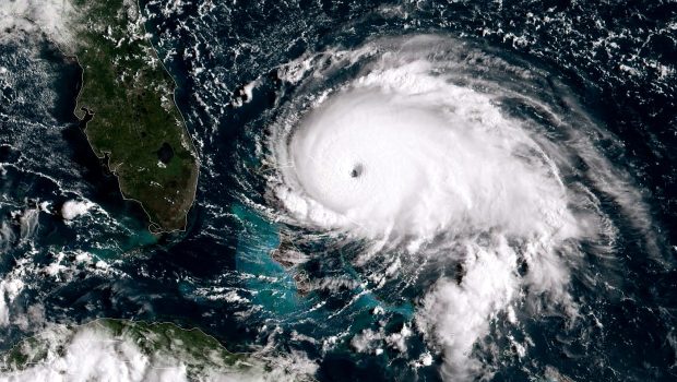 ATLANTIC OCEAN - SEPTEMBER 1: In this NOAA GOES-East satellite handout image, Hurricane Dorian, now a Cat. 5 storm, tracks towards the Florida coast taken at 13:20Z September 1, 2019 in the Atlantic Ocean. A hurricane warning is in effect for much of the northwestern Bahamas as it gets hit with 175 mph winds. According to the National Hurricane Center Dorian is predicted to hit the U.S. as a Category 4 storm. (Photo by NOAA via Getty Images)