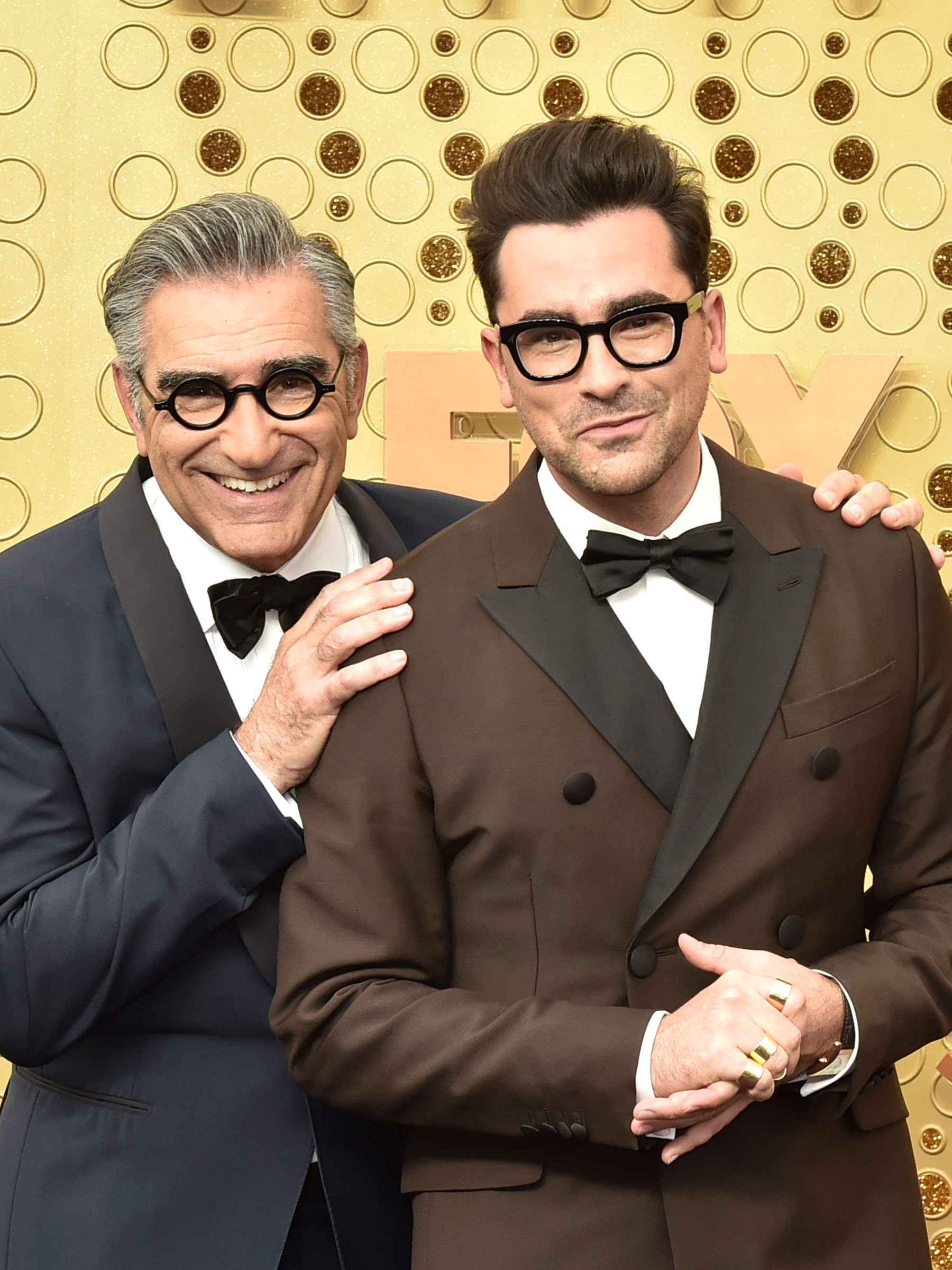 LOS ANGELES, CALIFORNIA - SEPTEMBER 22: Eugene Levy and Daniel Levy attend the 71st Emmy Awards at Microsoft Theater on September 22, 2019 in Los Angeles, California. (Photo by David Crotty/Patrick McMullan via Getty Images)