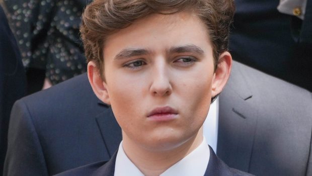 NEW YORK, NY - JULY 20: Barron Trump is seen  at the funeral of Ivana Trump on July 20, 2022 in New York City.  (Photo by JNI/Star Max/GC Images)