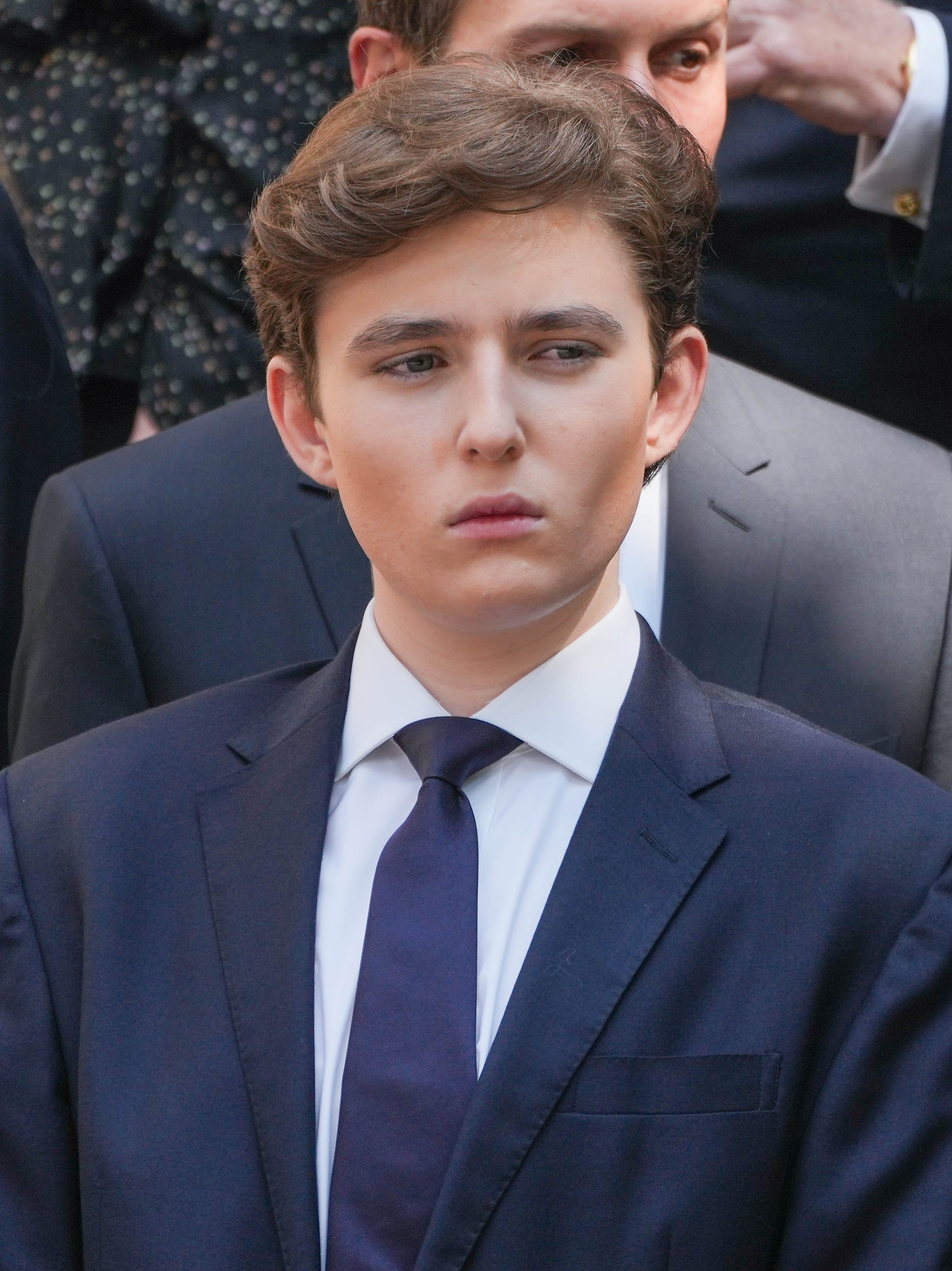 NEW YORK, NY - JULY 20: Barron Trump is seen  at the funeral of Ivana Trump on July 20, 2022 in New York City.  (Photo by JNI/Star Max/GC Images)