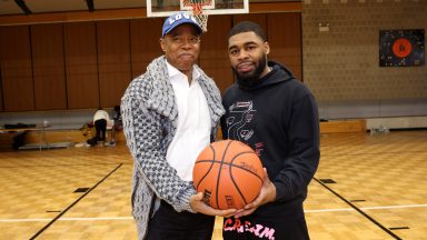 Eric Adams and Jordan Coleman attend The Heart 2 Heart Basketball Tournament 2024 on January 13, 2024 in New York City. (Photo by Johnny Nunez/WireImage)