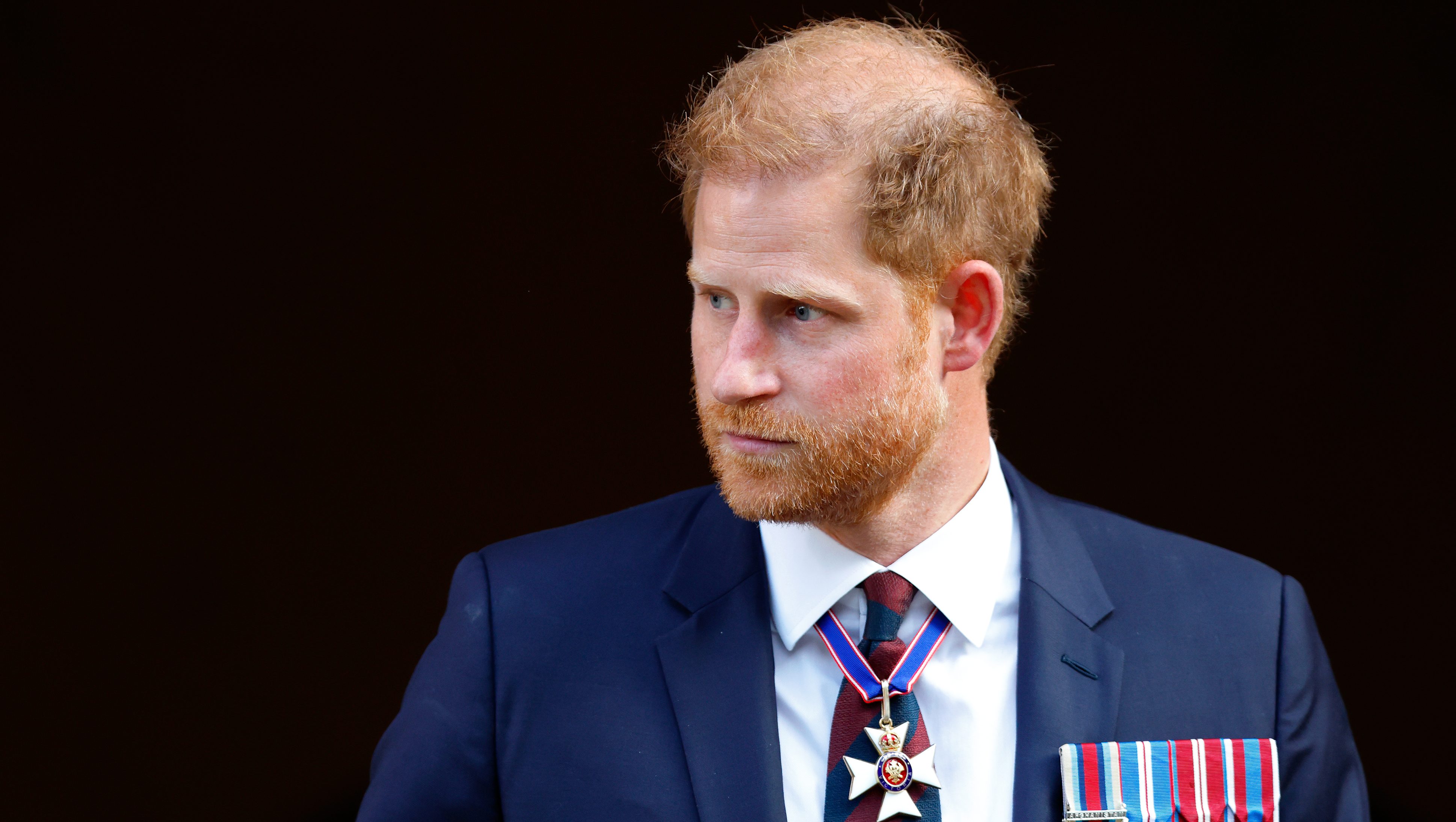 LONDON, UNITED KINGDOM - MAY 08: (EMBARGOED FOR PUBLICATION IN UK NEWSPAPERS UNTIL 24 HOURS AFTER CREATE DATE AND TIME) Prince Harry, Duke of Sussex (wearing a Household Division regimental tie and medals including his Knight Commander of the Royal Victorian Order cross) attends The Invictus Games Foundation 10th Anniversary Service at St Paul's Cathedral on May 8, 2024 in London, England. (Photo by Max Mumby/Indigo/Getty Images)