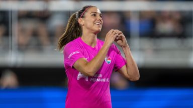  Alex Morgan #13 of San Diego Wave FC interacts with Washington Spirit fans during a game between San Diego Wave FC and Washington Spirit at Audi Field on June 15, 2024 in Washington, DC. (Photo by Brad Smith/ISI Photos/Getty Images).