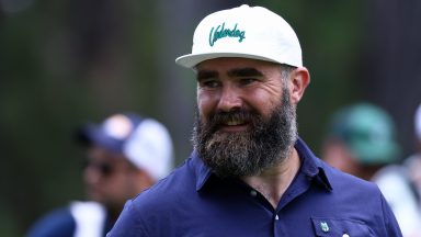  Former NFL football player Jason Kelce looks on at the 18th hole on day two of the 2024 American Century Championship at Edgewood Tahoe Golf Course on July 13, 2024 in Stateline, Nevada. (Photo by Isaiah Vazquez/Getty Images)