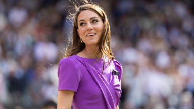  Catherine, Princess of Wales during the trophy ceremony for the Mens Singles Final at The Wimbledon Lawn Tennis Championship at the All England Lawn and Tennis Club at Wimbledon on July 14th, 2024 in London, England. (Photo by Simon Bruty/Anychance/Getty Images)