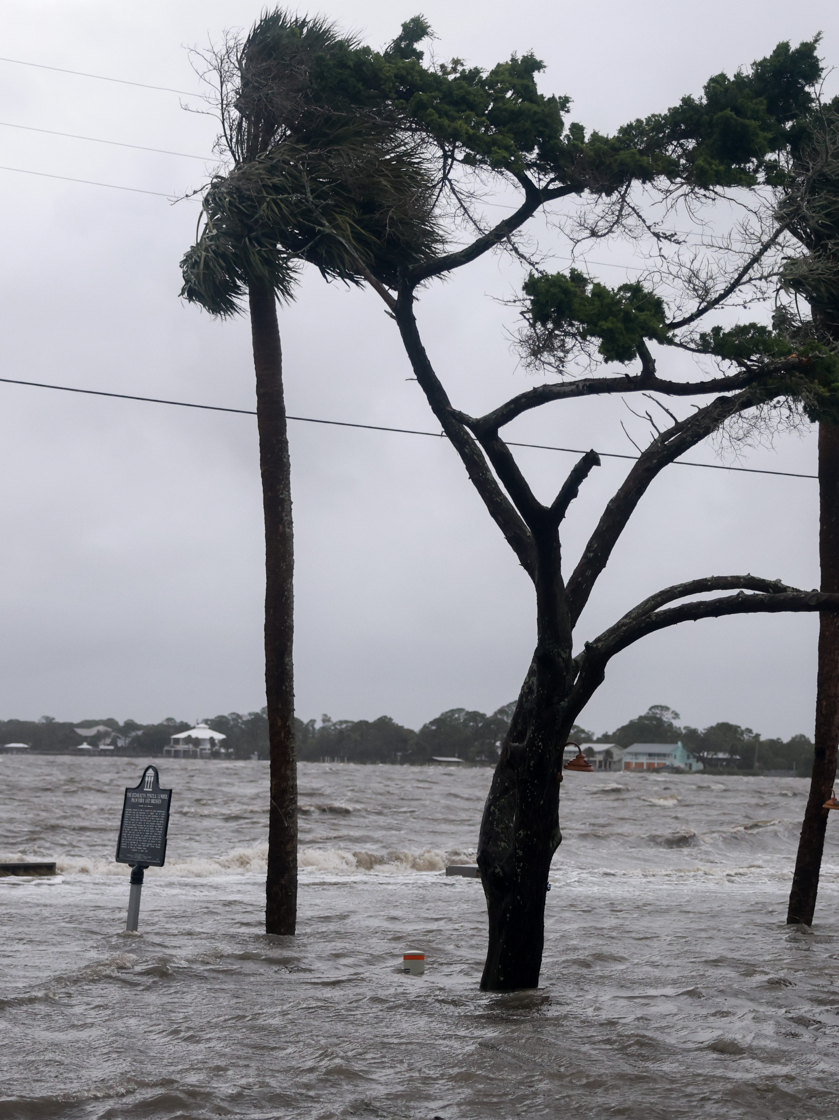 High winds, rain and storm surge from Hurricane Debby inundate a neighborhood on August 05, 2024, in Cedar Key, Florida. Hurricane Debby brings rain storms and high winds along Florida’s Big Bend area. (Photo by Joe Raedle/Getty Images)