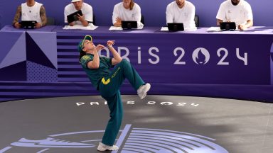  B-Girl Raygun of Team Australia &#xA;competes during the B-Girls Round Robin - Group B on day fourteen of the Olympic Games Paris 2024 at Place de la Concorde on August 09, 2024 in Paris, France. (Photo by Ezra Shaw/Getty Images)